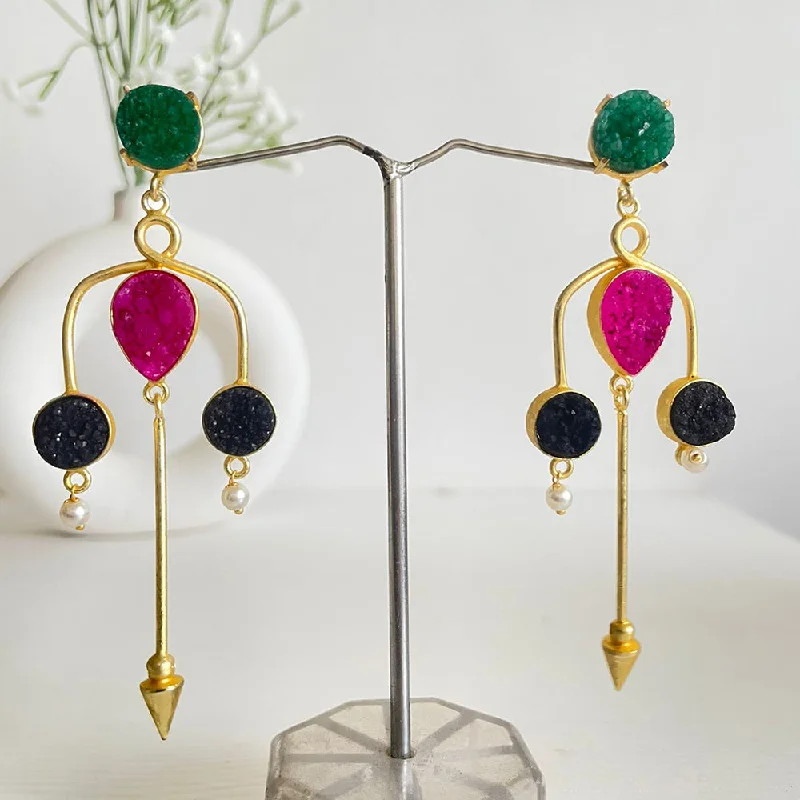 holiday earrings for women -Shagna Gold Plated Druzy Stone Dangler Earrings