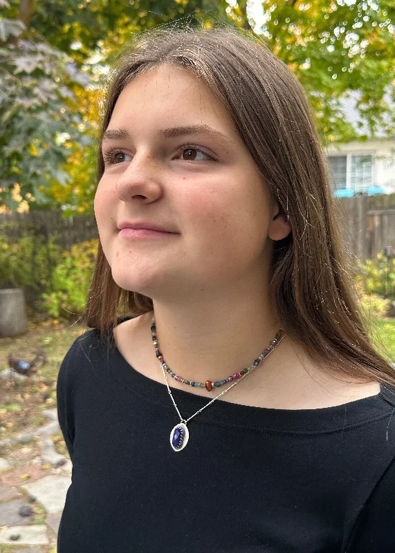 gemstone studded necklaces -Linked Lapis Necklace