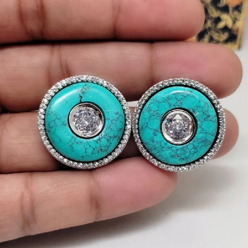 trendy stud earrings -Aamrapali Silver Plated AD Stud Earrings