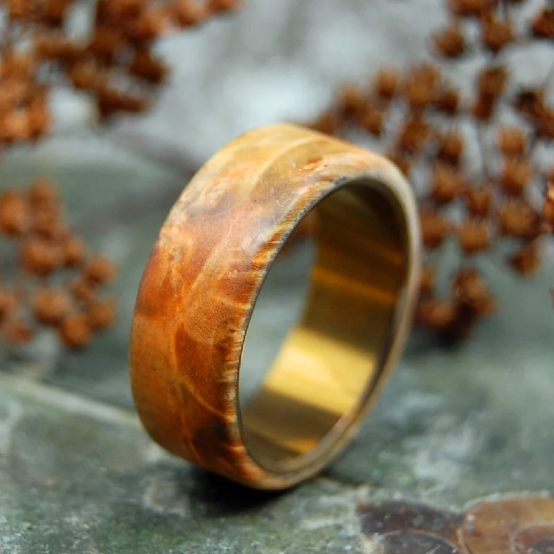 solitaire engagement rings -Brown Box Elder Wood Overlay | Men's Box Elder Wood & Titanium Wedding Ring