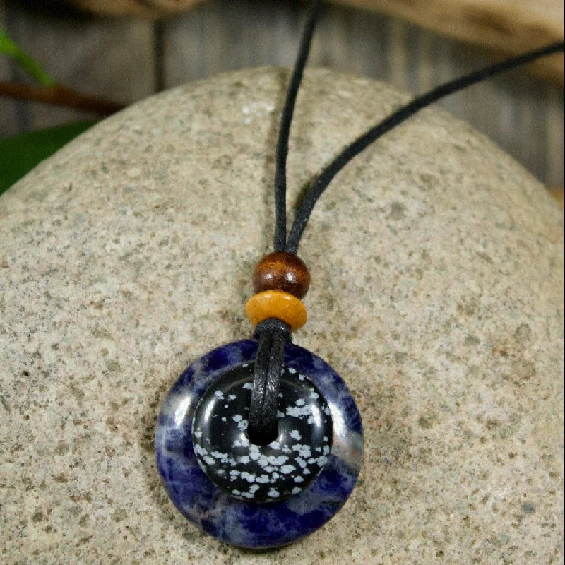 wedding necklaces for women -Snowflake Obsidian and Sodalite Destiny Duo