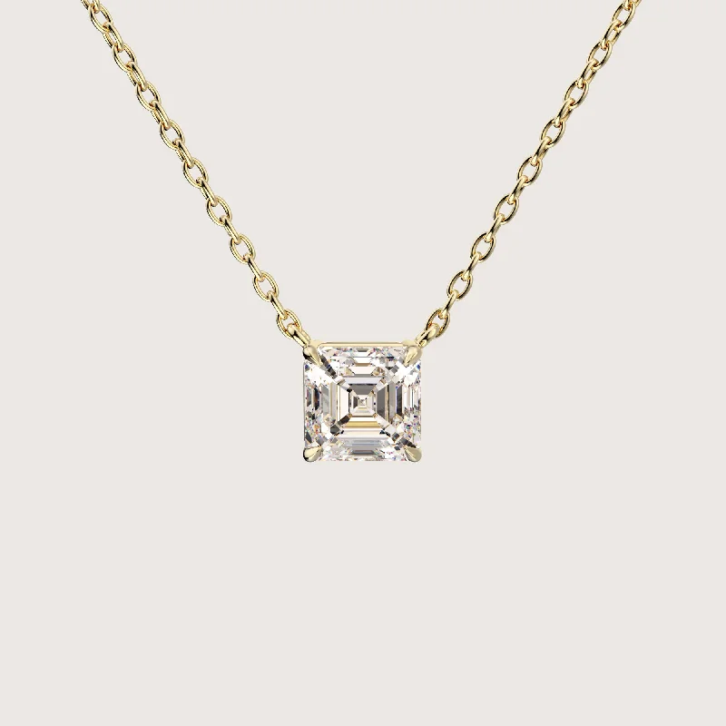 delicate diamond necklaces -The One - 1 carat Asscher cut diamond pendant gold necklace