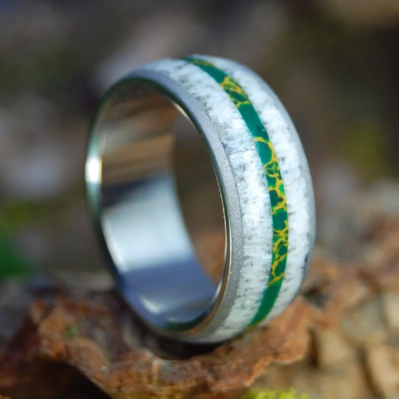 engagement rings with diamonds -Svalbard Moose | Men's Moose Antler, Jade & Titanium Wedding Ring