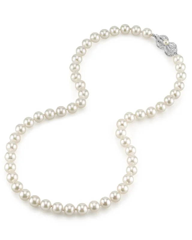 matching necklaces for best friends -White Japanese Akoya Choker Length Pearl Necklace, 7.5-8.0mm - AAA Quality