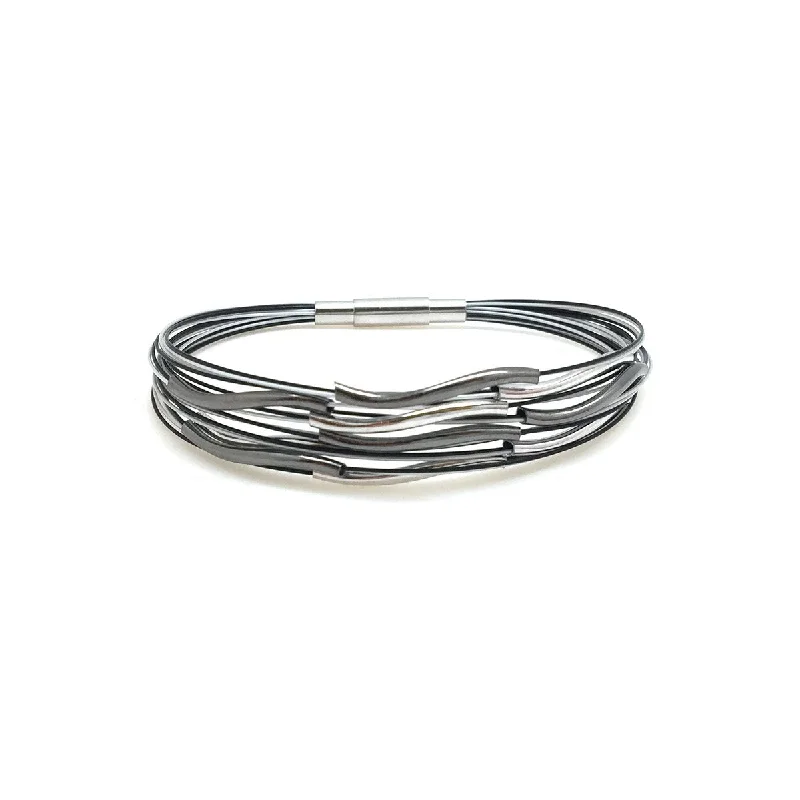 elegant silver bangles -Black & White Wavy Bracelet