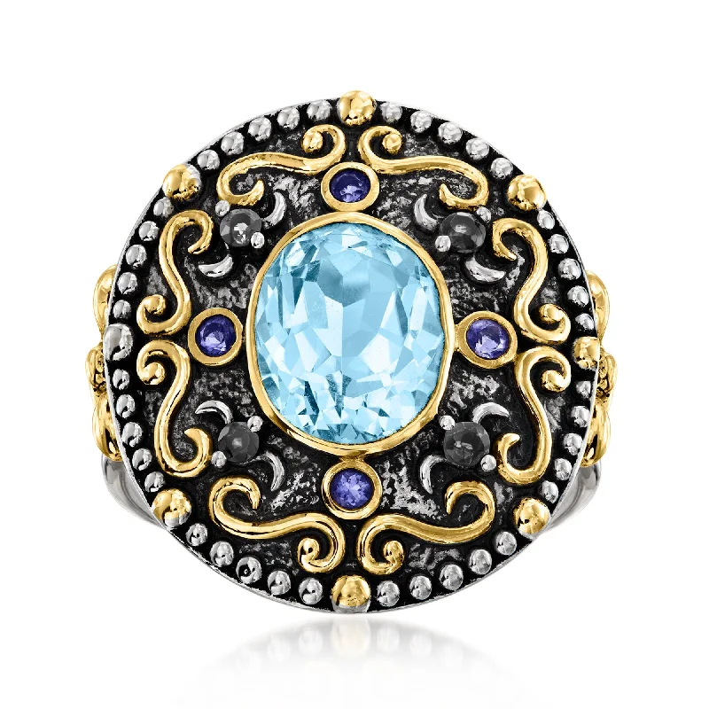 platinum diamond engagement rings -Ross-Simons Sky Blue Topaz and . Iolite Ring With . Black Spinels in Sterling Silver and 18kt Gold Over Sterling