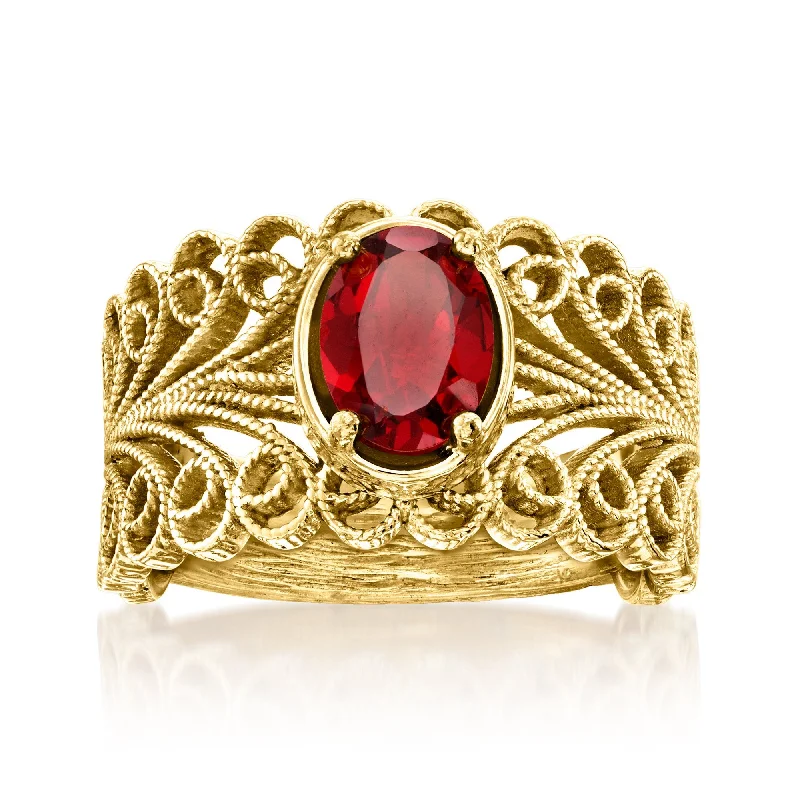 stackable engagement rings -Ross-Simons Garnet Filigree Ring in 18kt Gold Over Sterling