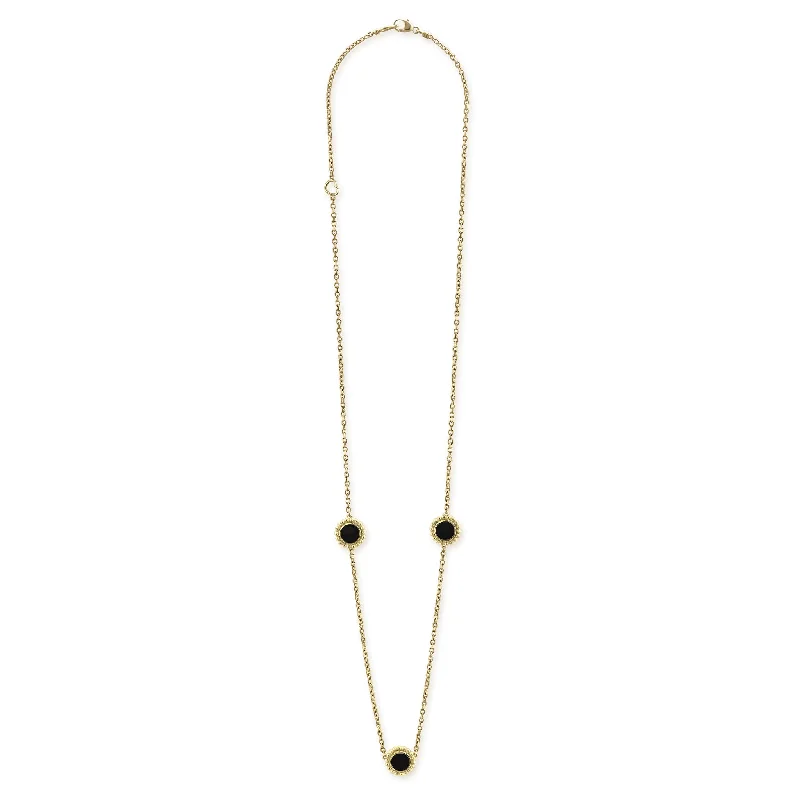 trendy necklaces for women -Covet Three Station Round Onyx Necklace