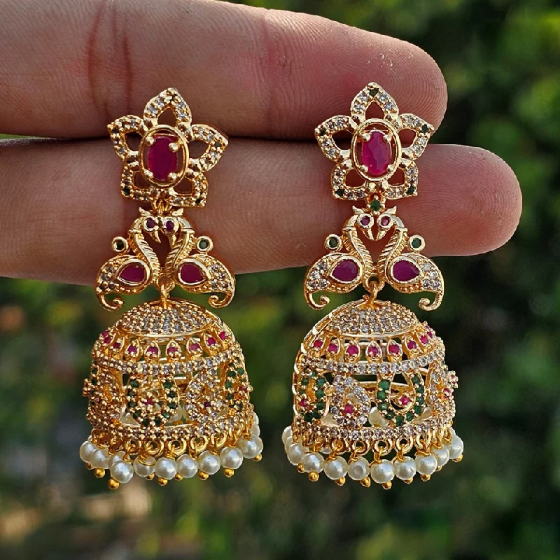 gold hoop earrings -H K Fashion Gold Plated Pota And Austrian Stone Jhumki Earrings