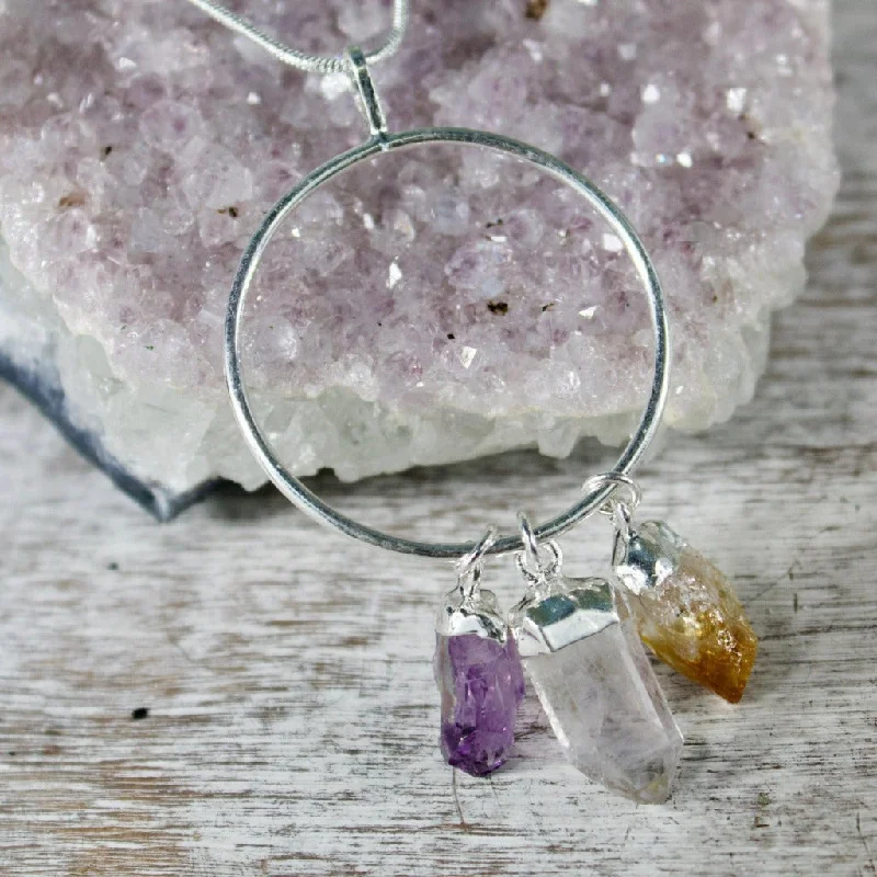 personalized charm necklaces -Amethyst, Citrine, and Quartz Circle Necklace