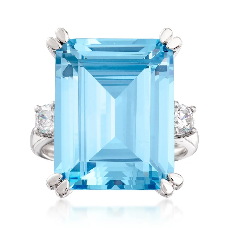 cushion-cut diamond engagement rings -Ross-Simons Simulated Aquamarine and . CZ Ring in Sterling Silver