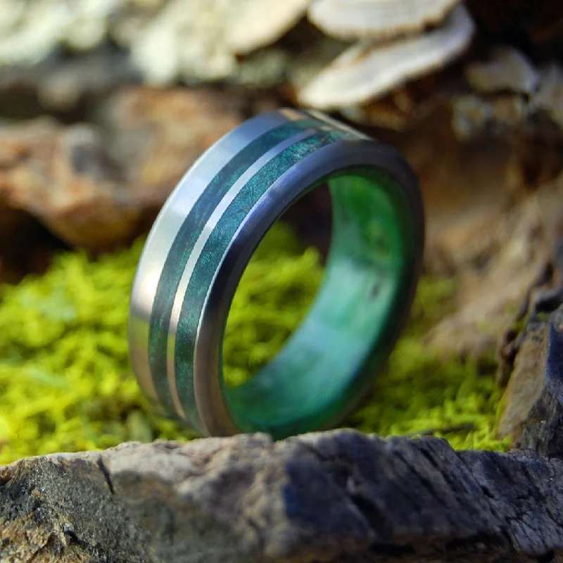 fine gold rings for women -Green Lush Love | Men's Green Box Elder, Green Maple & Titanium Wedding Ring