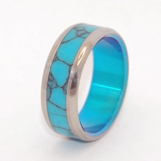 fashion rings with stones -In The Turquoise Sea | Men's Turquoise & Anodized Titanium Wedding Ring