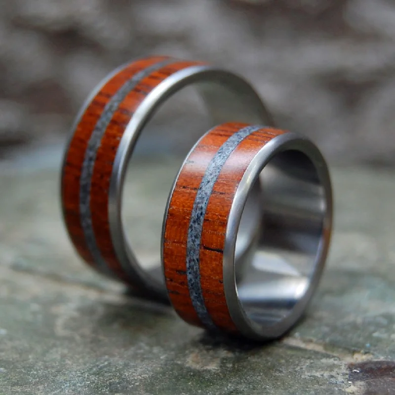 handmade rings for women -Australiana | Australian Gum Tree & Beach Sand Titanium Wedding Ring Set