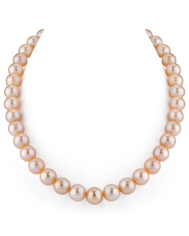 gemstone studded necklaces -11.5-12.5mm Peach Freshwater Pearl Necklace - AAA Quality