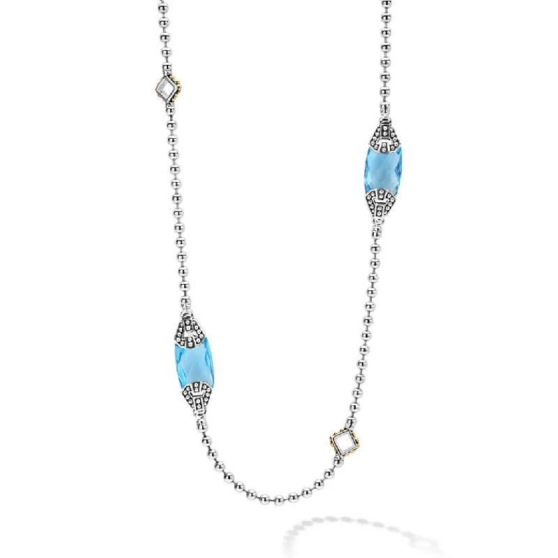 silver bar necklaces for women -Caviar Color Six Station Swiss Blue Topaz Necklace