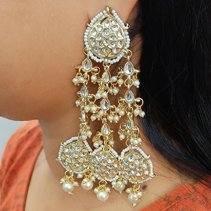 diamond earrings for women -Gehana Mahal Gold Plated Kundan And Pearl Dangler Earrings