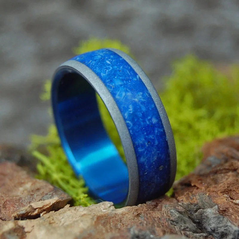 matching rings for couples -Moose Under A Starry Sky | Men's Crushed Moose Antler, Night Sky Concrete Resin & Titanium Wedding Ring