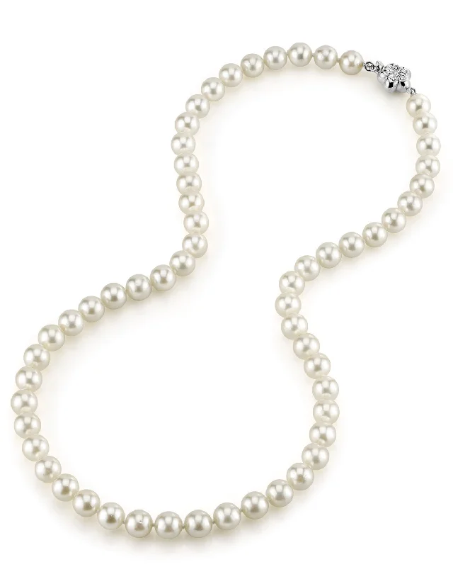 celebrity inspired necklaces -White Japanese Akoya Choker Length Pearl Necklace, 7.0-7.5mm - AA+ Quality