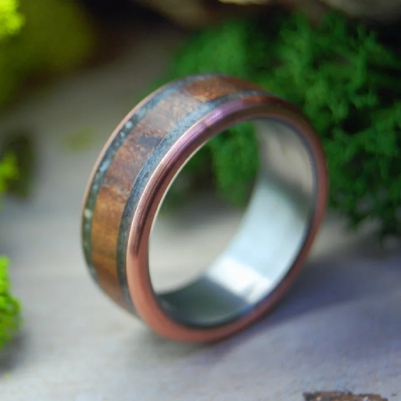 unique engagement ring designs -Ca Redwood & Lake Tahoe Beach Stones | Men's Ca Redwood, Copper & Lake Tahoe Beach Stones Wedding Ring