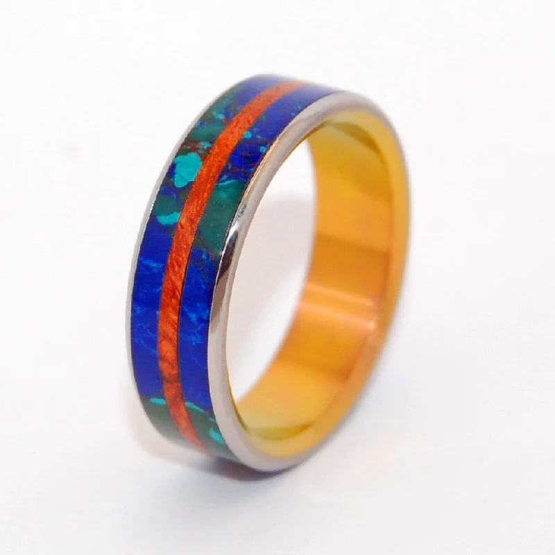 affordable engagement rings -Bridge Between Oceans | Men's Amboyna Burl Wood, Azurite, & Malachite Wedding Ring