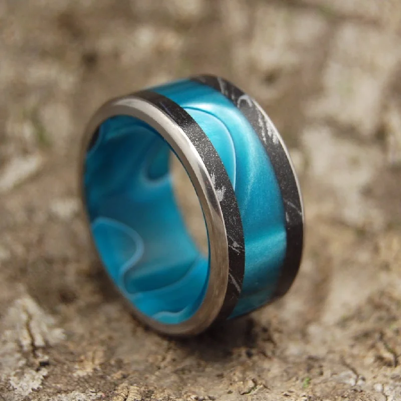 women rings -Aquatic Wander | Men's Aquatic Resin, Black Silver M3 Mokume Gane & Titanium Wedding Ring