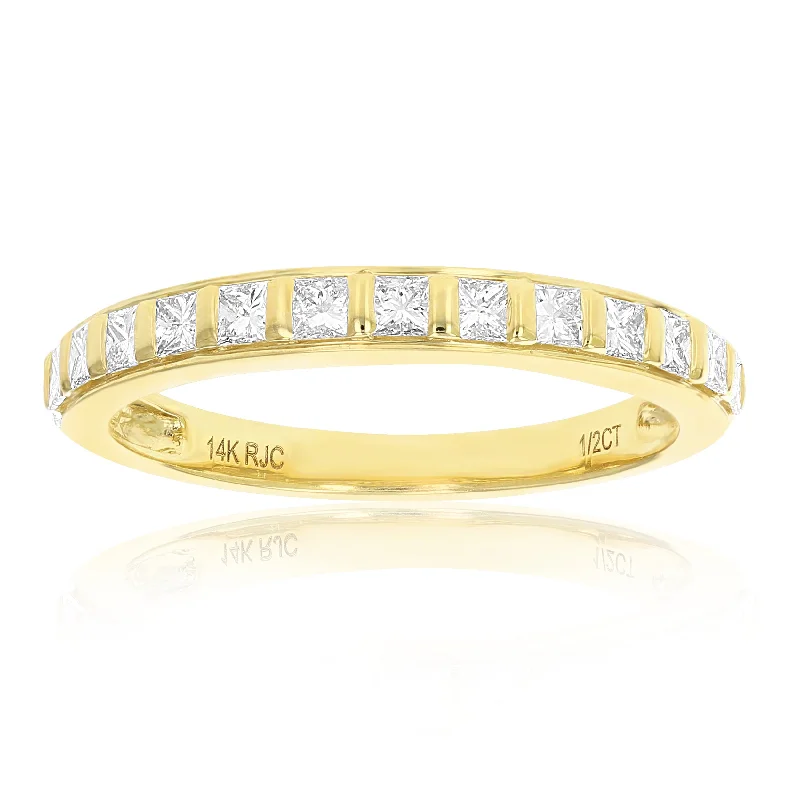 custom-designed engagement rings -1/2 cttw Princess Cut Diamond Wedding Band 14K Yellow Gold 13 Stones Channel Set