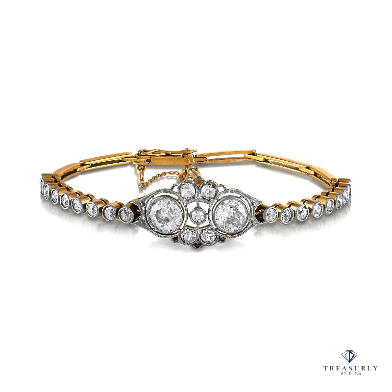 pearl bangles for women -Antique 1900s 2.68ct Old Euro Diamond Bezel Set Tennis Line 14K Platinum BRACELET