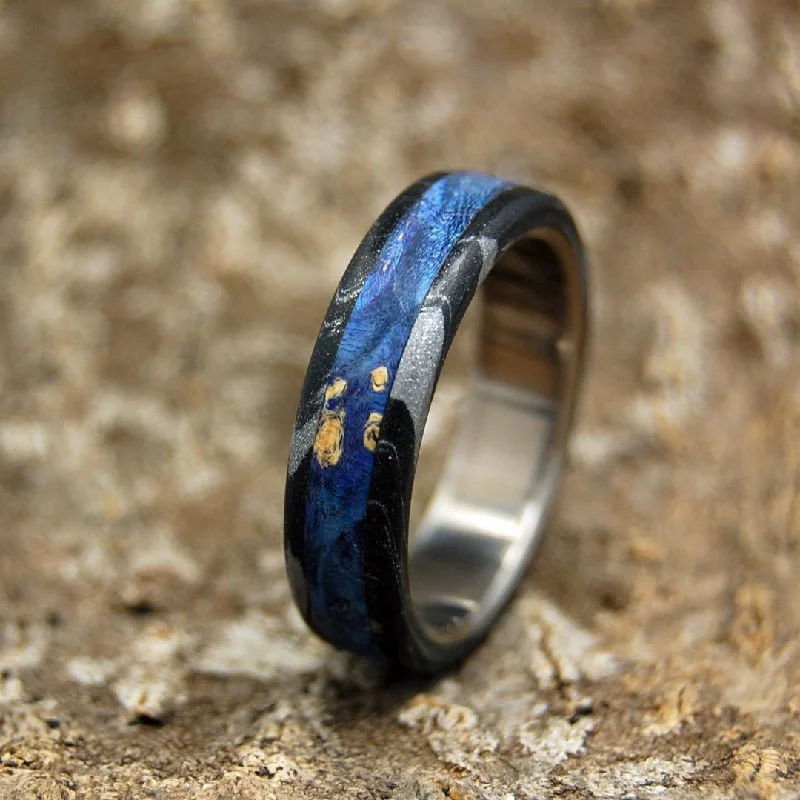 diamond rings for women -Dark Greek God | Men's Blue Wood, Black Silver & Titanium Wedding Ring