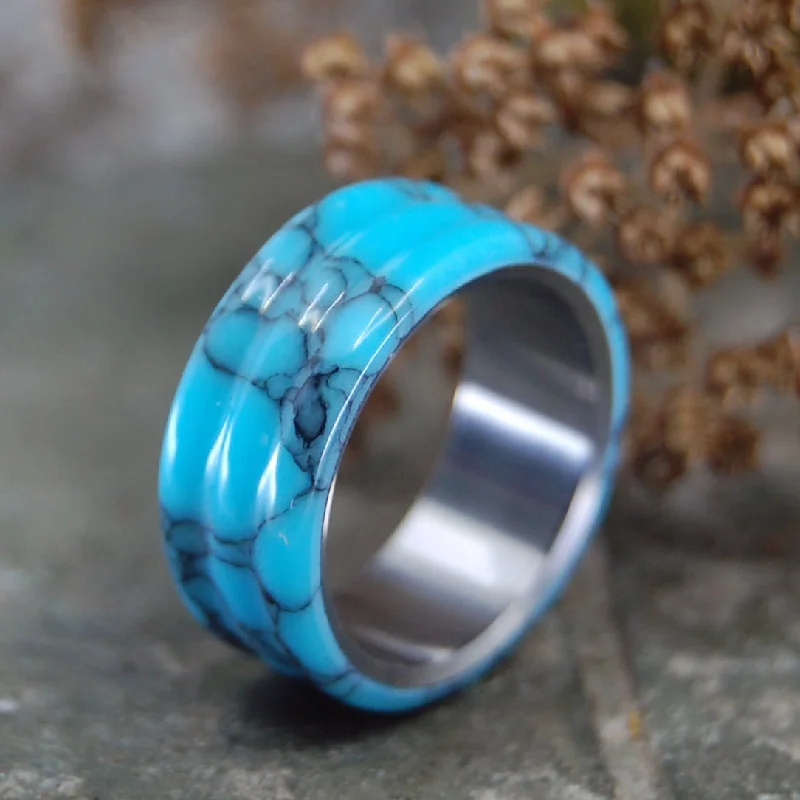 affordable engagement rings -Carved Turquoise | Men's Turquoise & Titanium Wedding Ring