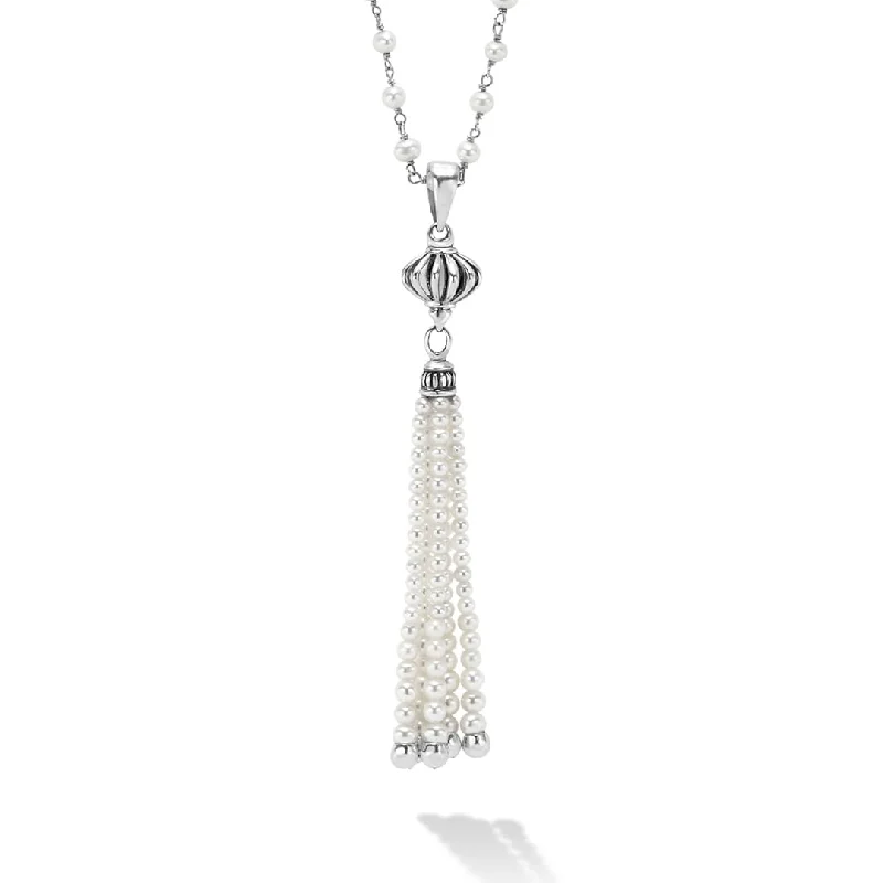 chic statement necklaces -Luna Pearl Tassel Pendant Necklace