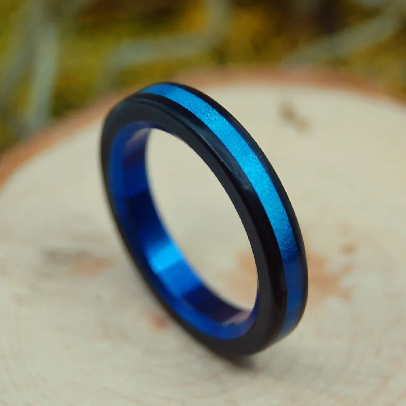 luxury wedding rings -Blue Avec Black | Men's Blue Marbled Opalescent Resin & Titanium Wedding Ring