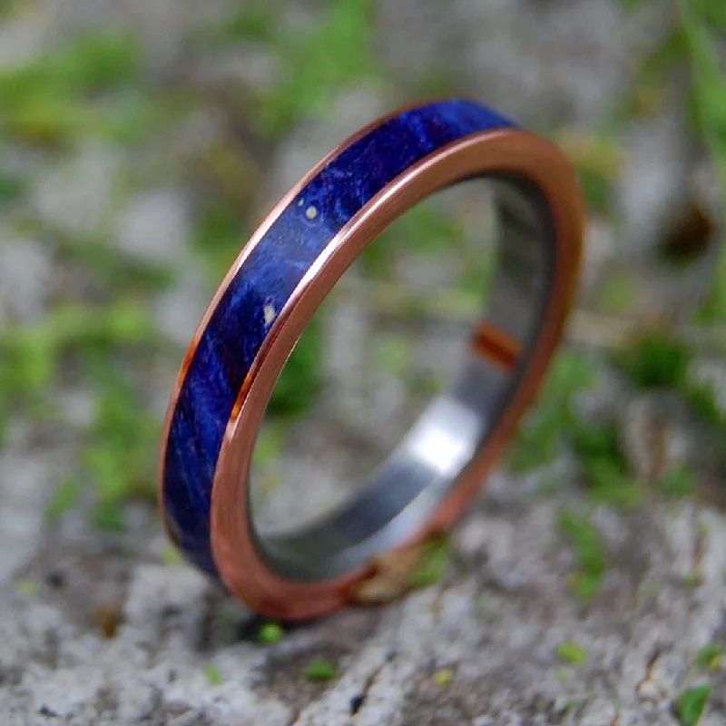 sapphire rings for women -Copper Sea | Men's Blue Box Elder Wood, Copper & Titanium Wedding Ring