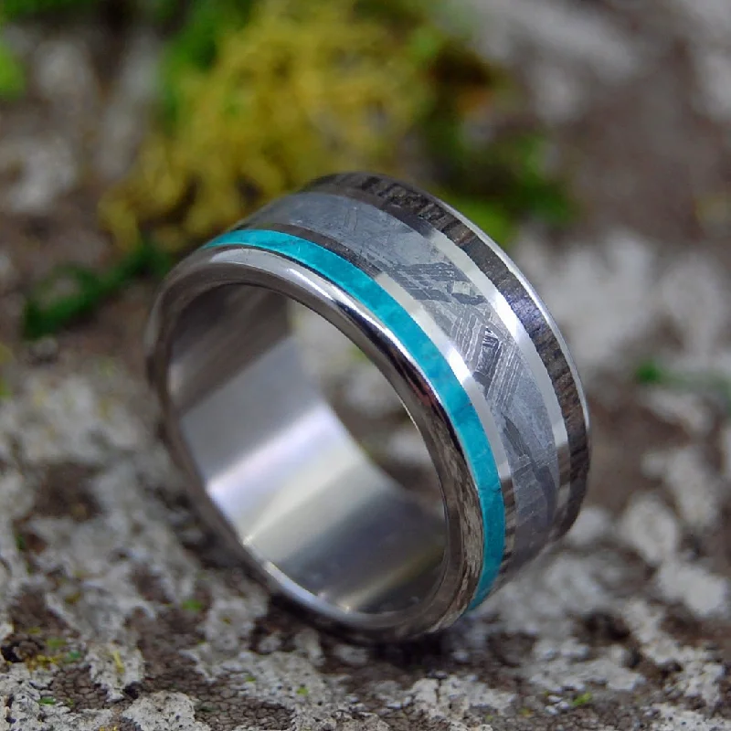 women’s ruby rings -Going Forward Gone | Men's Meteorite, Wood & Titanium Wedding Ring