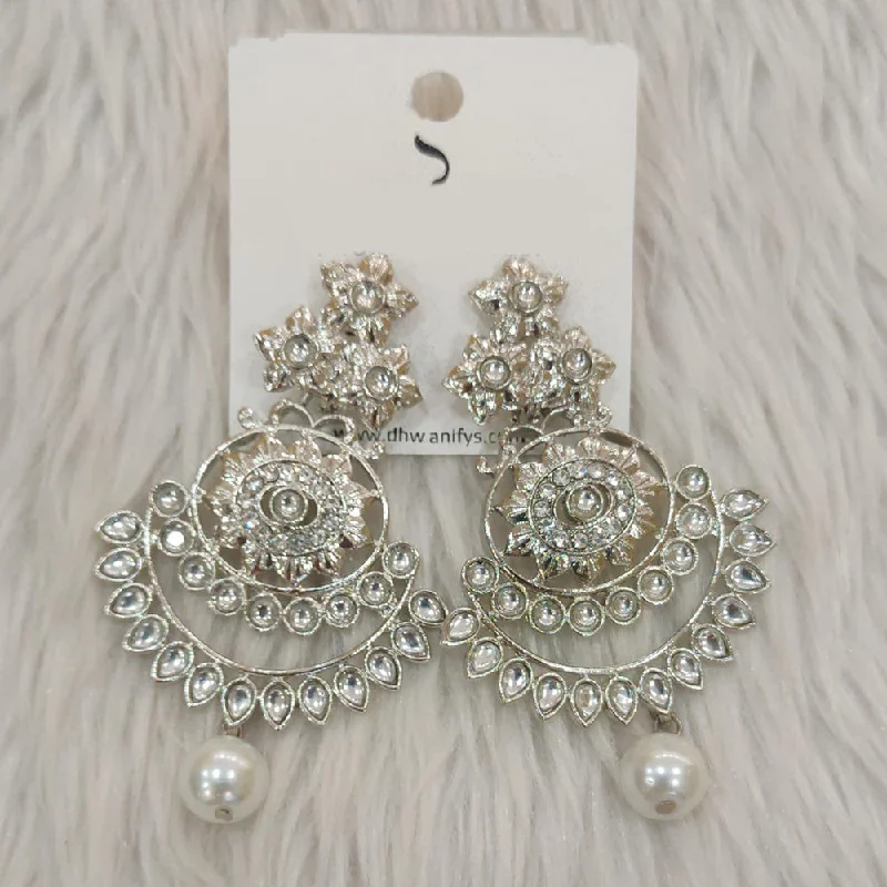 statement gemstone earrings -Dhwani Silver Plated Kundan Stone Dangler Earrings