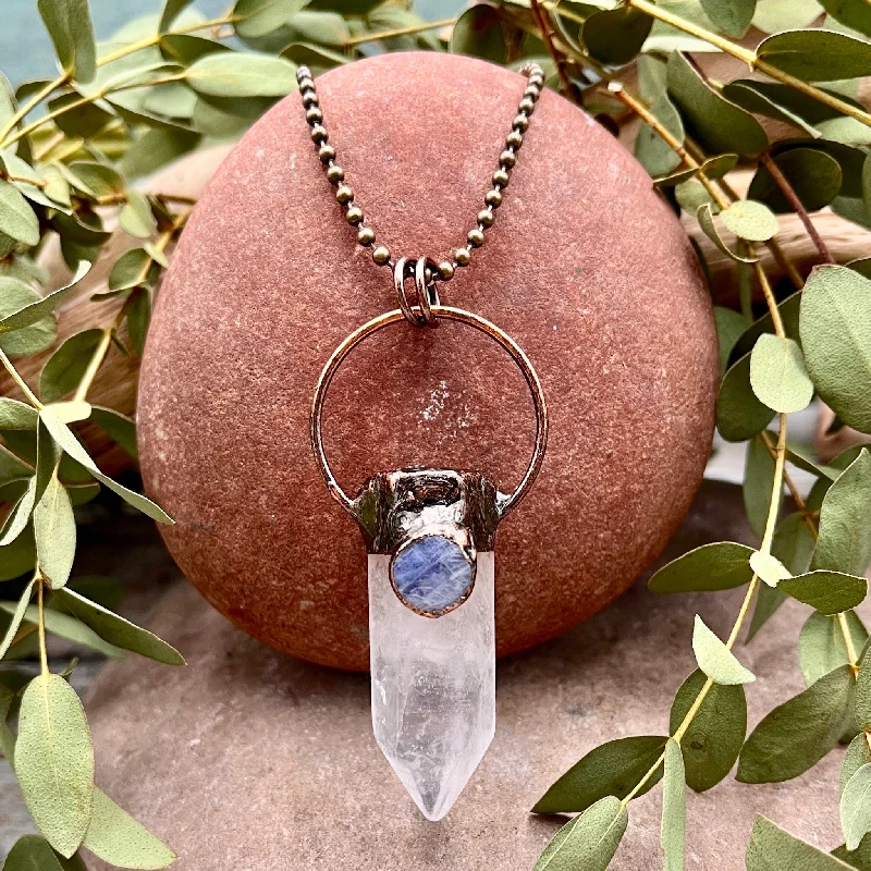 multi-strand necklaces -Quartz Point Necklace with Kyanite - Bronze