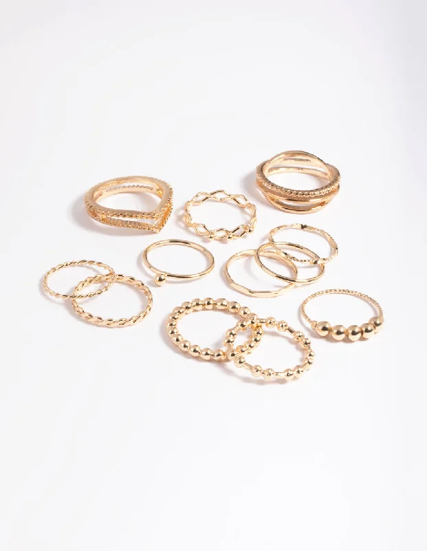 timeless engagement rings for women -Gold Mixed Ball Ring Stack Pack