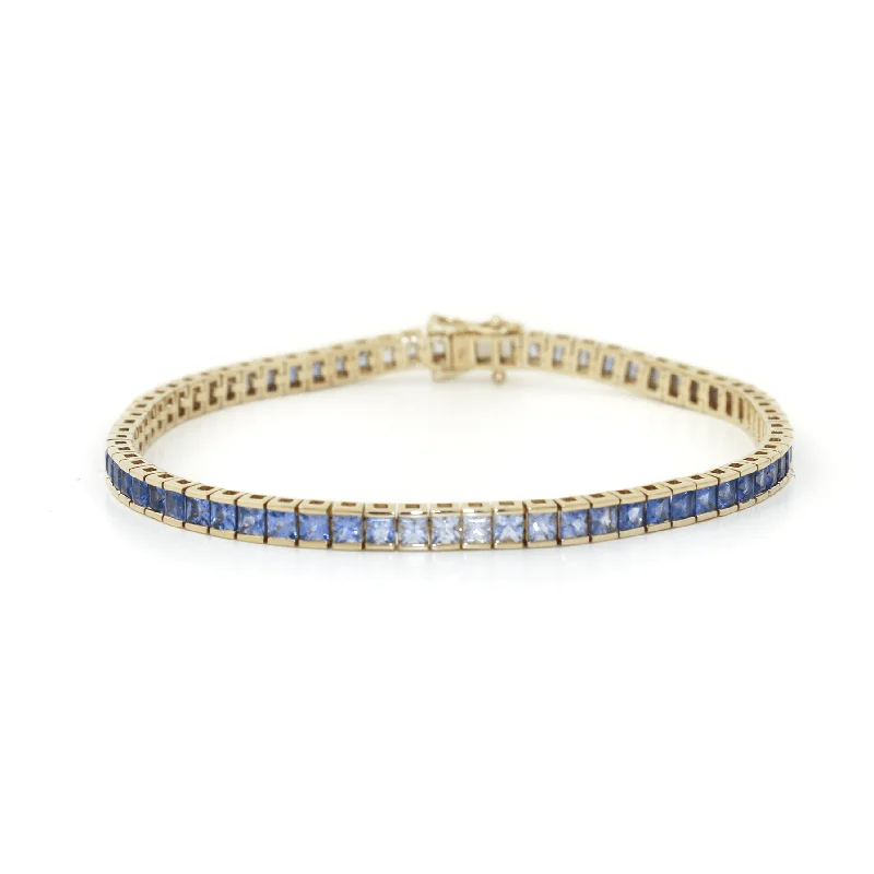 silver bangles for women -14k Gold x 4mm Ombré Gradient Royal Blue Sapphire Tennis Bracelet