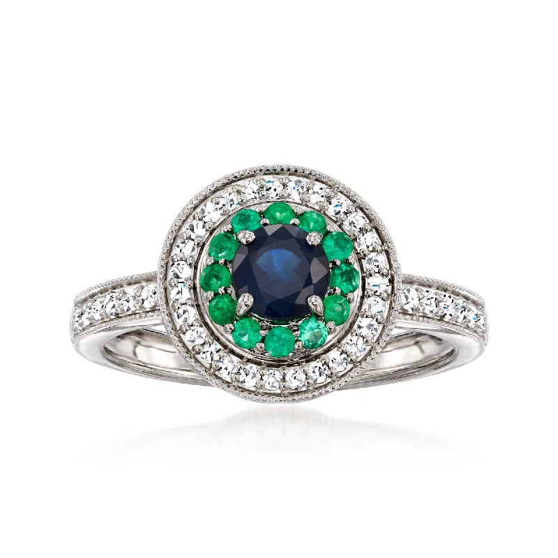 gold engagement rings -Ross-Simons Sapphire and . Emerald Ring With . Diamonds in 14kt White Gold