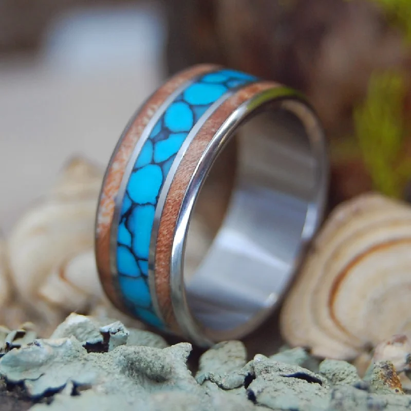 stylish gemstone rings -The Moment I Saw You | Men's Turquoise, Light Maple & Titanium Wedding Ring