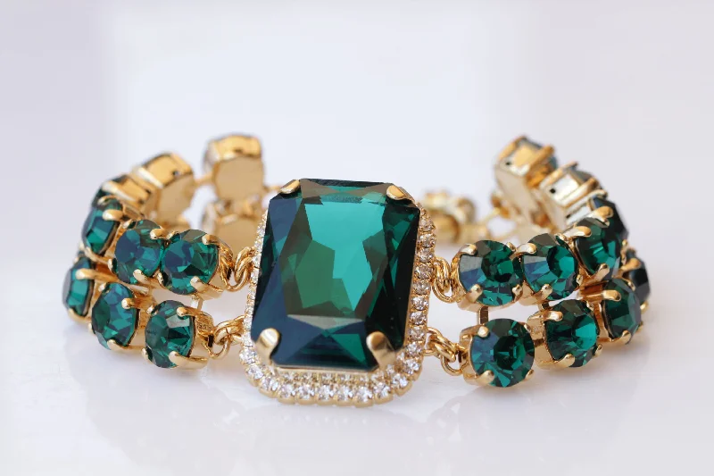 gold-plated bangles for women -BRIDAL EMERALD BRACELET