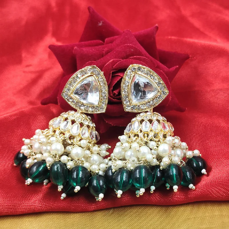 wedding earrings for brides -Gehana Mahal Gold Plated Crystal Stone And Pearl Jhumki Earrings