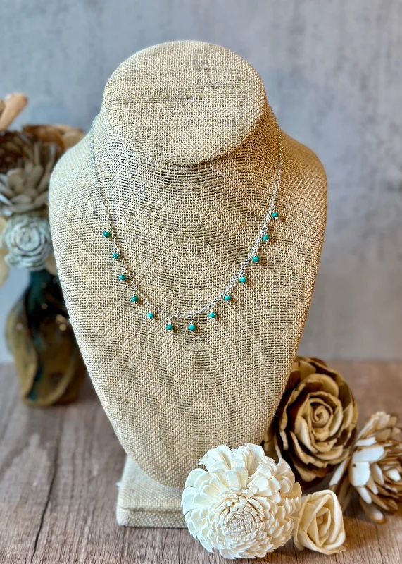 matching necklaces for couples -Turquoise Fringe Necklace