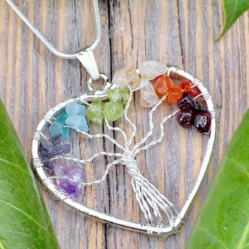 fine jewelry necklaces -Chakra Tree of Life Heart Necklace