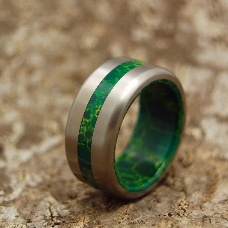 personalized rings with names -Bird Of Paradise Satin | Men's Egyptian Jade & Titanium Wedding Ring