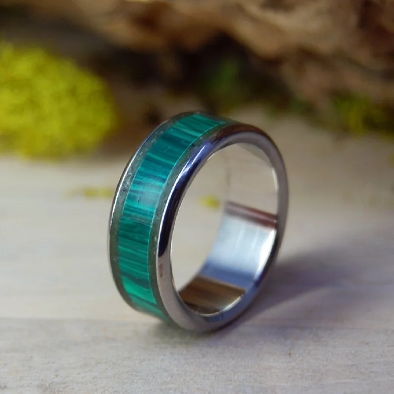 delicate rings for women -Ground Earth And Malachite Stone | Men's Malachite Stone & Titanium Wedding Ring