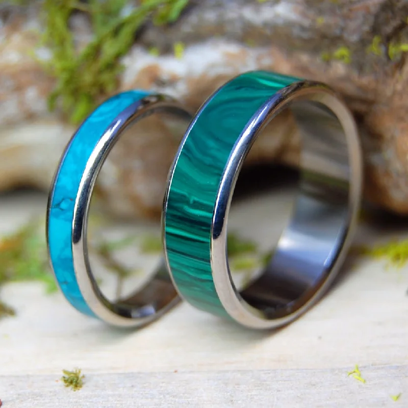 affordable wedding rings -Golden Promise / Only Light Can Drive Out Darkness | Malachite & Chrysocolla Wedding Band Set