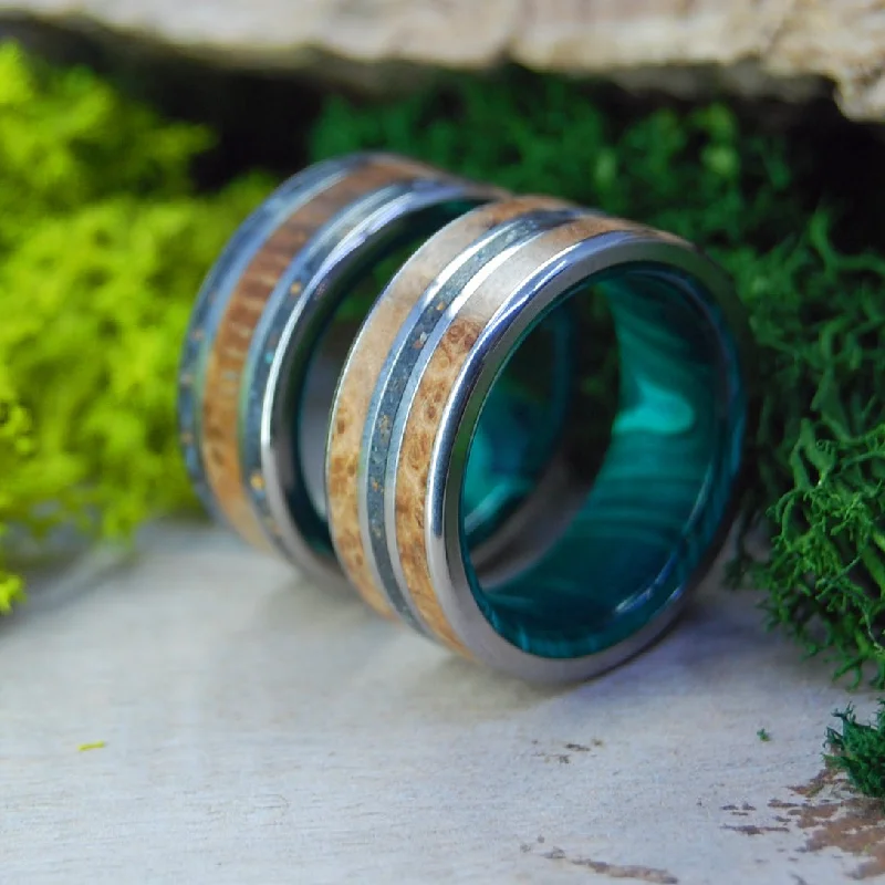 affordable luxury rings -Bring Iceland Home I & Ii | Lava, Malachite Stone & Golden Box Elder Wedding Ring