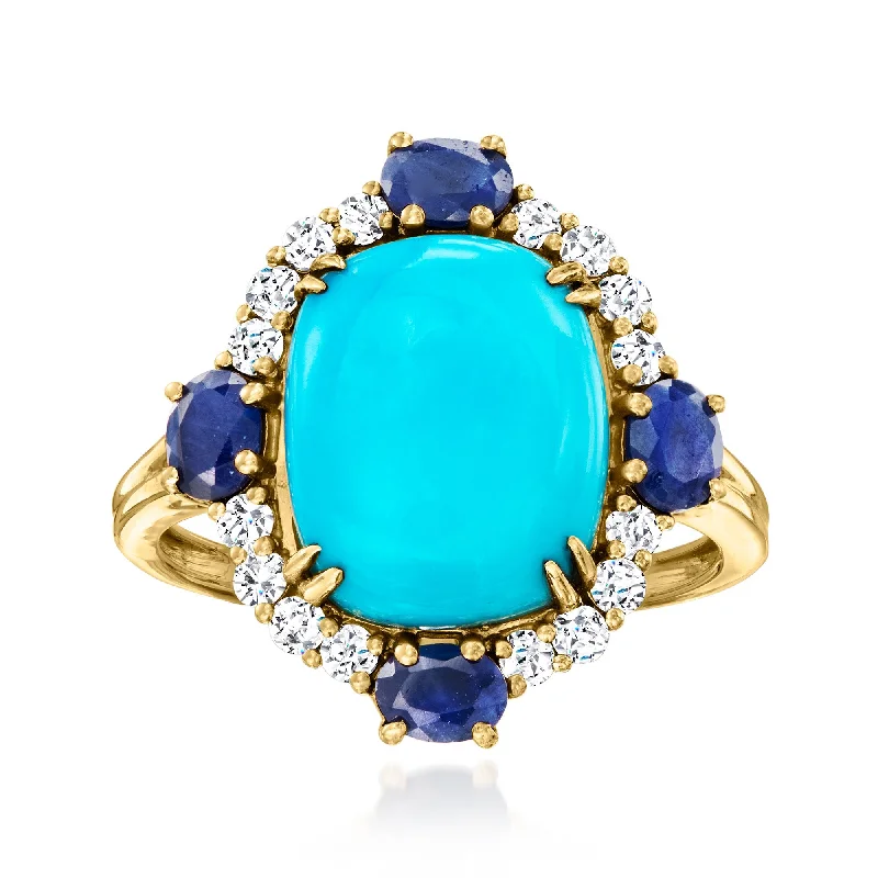 engagement rings with baguette diamonds -Ross-Simons Turquoise and Sapphire Ring With . Diamonds in 14kt Yellow Gold