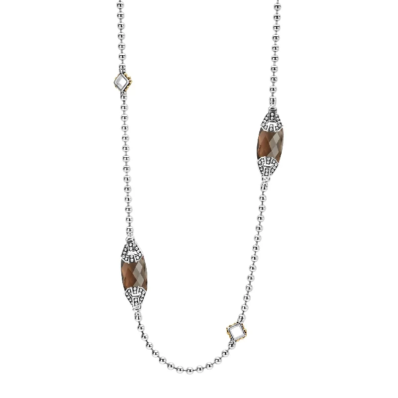 women’s multi-layer necklaces -Caviar Color Six Station Smokey Quartz Necklace